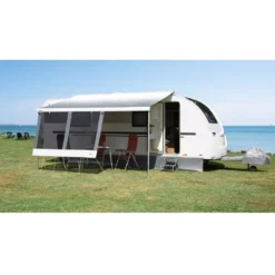 Markisen-Vorderwand DWT Happy Sun, Schwarz -Camping Rabatt Geschäft dwt happy sun schwarze markisenvorderwand fuer thule omnistor fiamma markisen 1000 5 23200