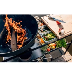 FIRE KITCHEN Mit BOWL 70 Plancha-Grillset Tief -Camping Rabatt Geschäft feuerschale bowl70 hoefats fire kitchen mobile outdoor kueche plancha grillset holzarbeitsplatte edelstahleinlegeboeden 1000 6 26346