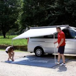 Wandmarkise Fiamma F35 Pro 220, Tuch: Royal Grey, Gehäuse: Titanium -Camping Rabatt Geschäft markise fiamma f35 pro mit stuetz fuessen 1000 7 22757