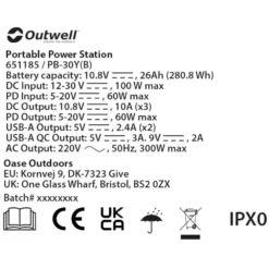 Tragbare Power Station Outwell Akira 300 -Camping Rabatt Geschäft produktdatenblatt outwell akira 300 power station 1000 4 24868